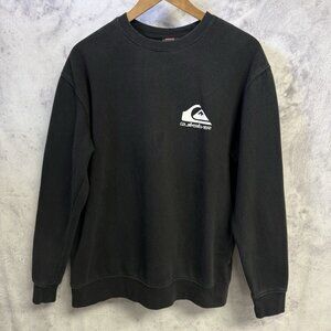 Quiksilver Sweatshirt Mens Small Black Crew Neck Surf Skate 22x26